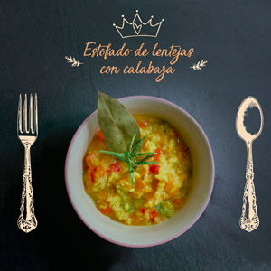 Imagen de la receta estofado de lentejas coral con calabaza de invierno